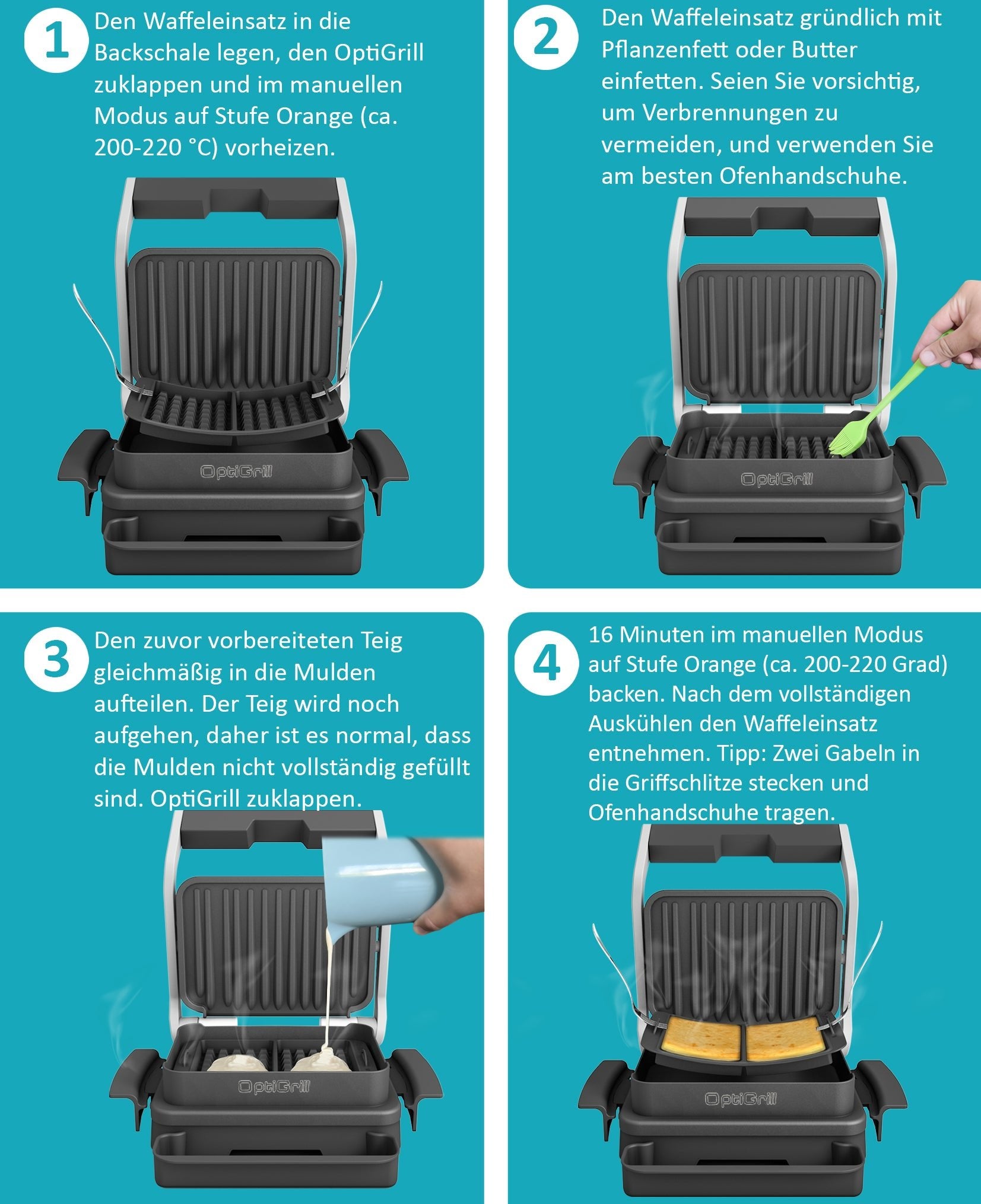 ZauberFry | Waffeleinsatz kompatibel mit Tefal OptiGrill Standardmodellen, 4in1, 2in1, Elite, Plus+ - Wundermix GmbH