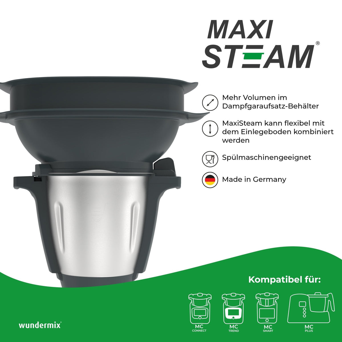 MaxiSteam® | Dampfgaraufsatz - Vergrößerung für Monsieur Cuisine Connect, Trend, Smart & Édition Plus - Wundermix GmbH