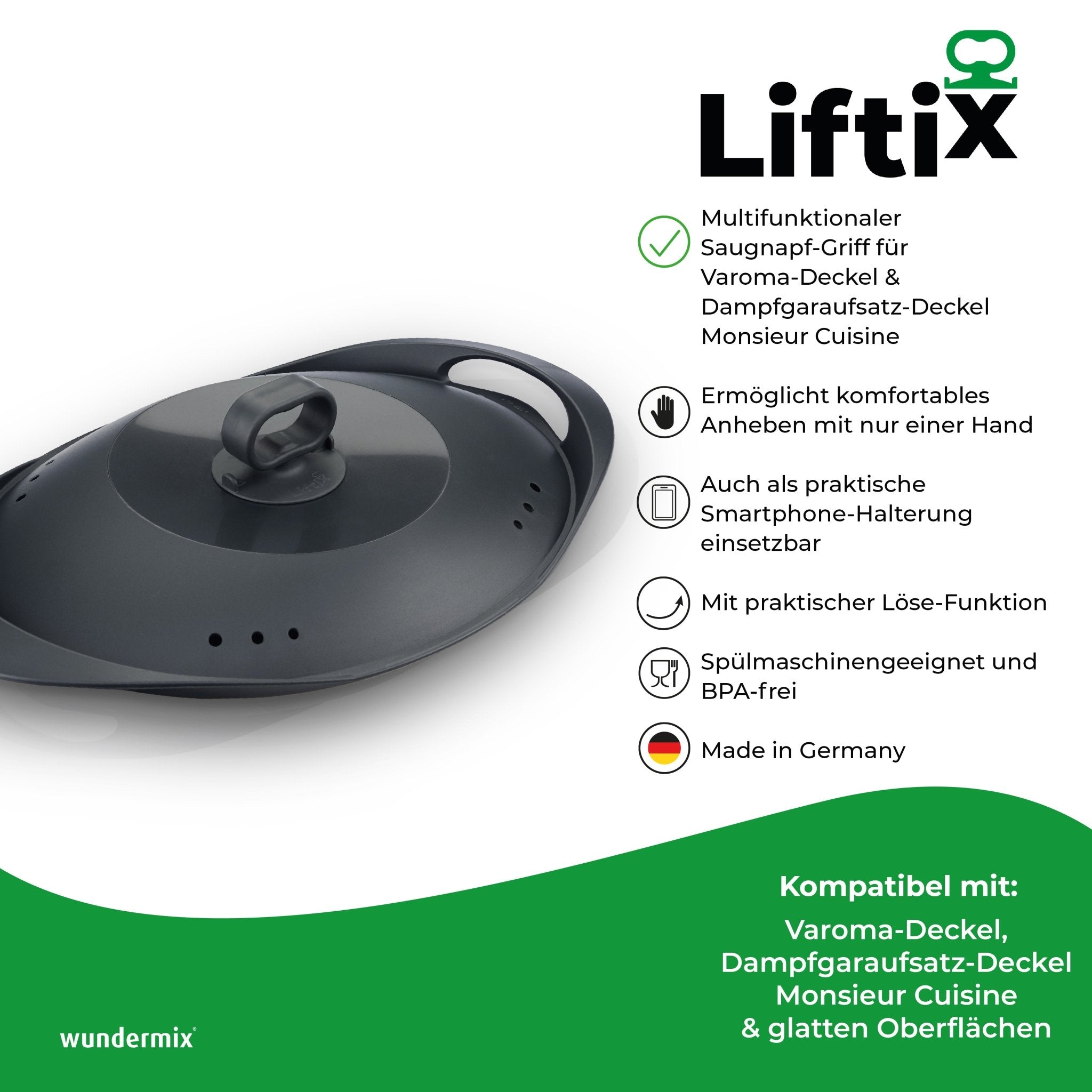 Liftix® | Saugnapf - Griff für Varoma - Deckel & Dampfgaraufsatz - Deckel Monsieur Cuisine - Wundermix GmbH