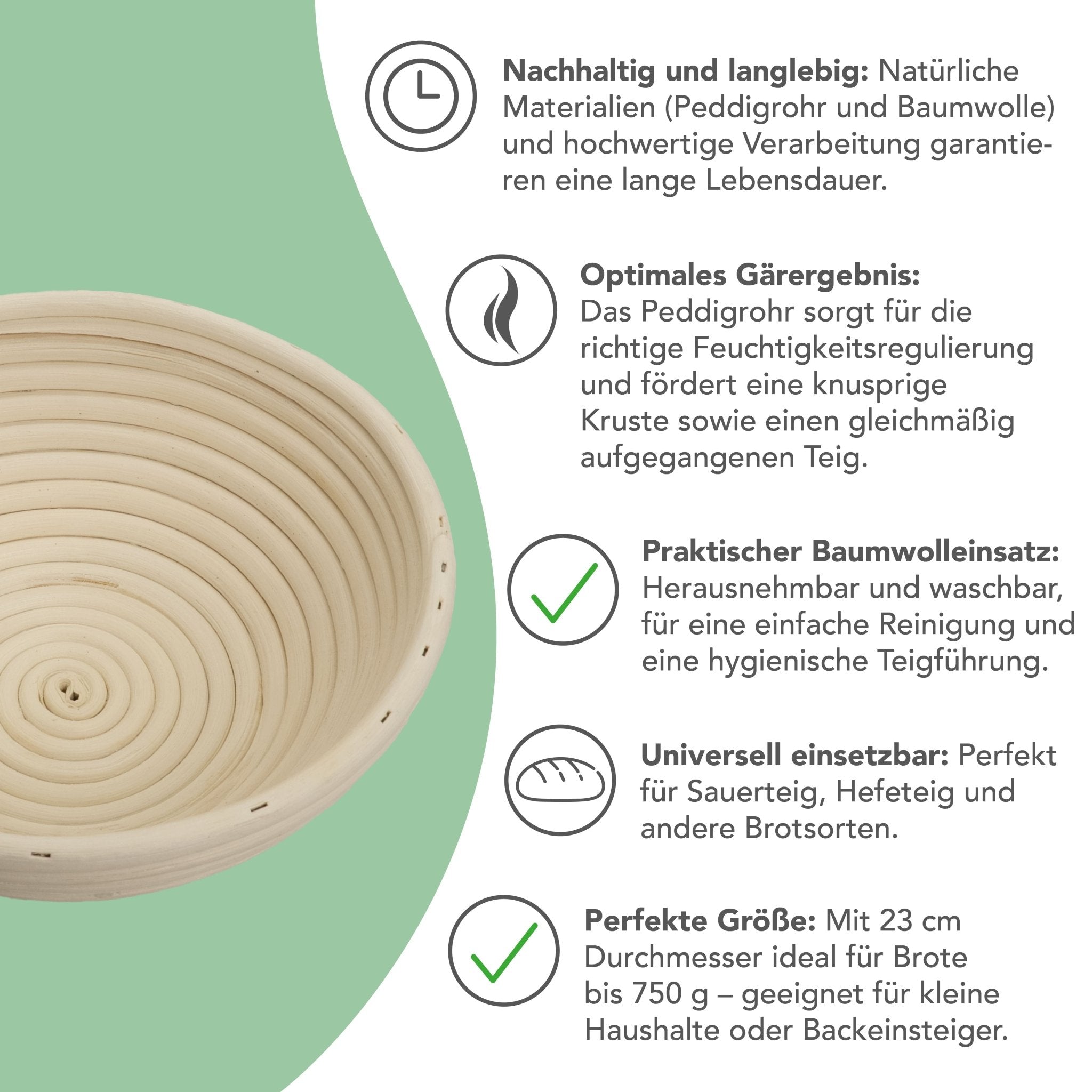 Gärkörbchen aus Peddigrohr mit Baumwolleinsatz | rund Ø 23 cm - Wundermix GmbH