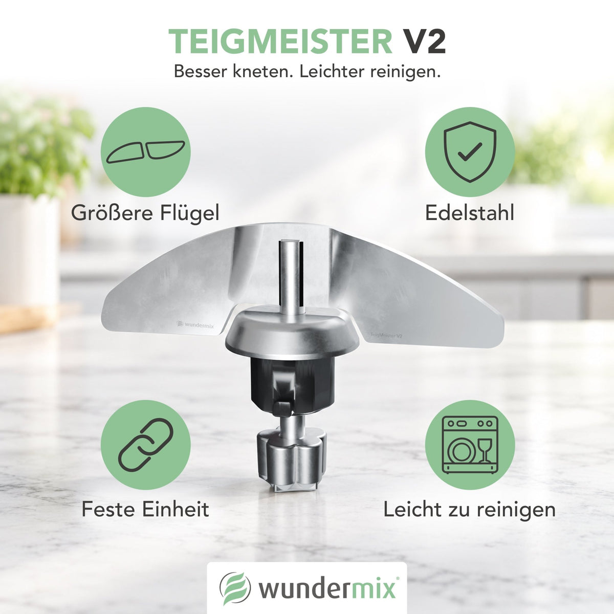TeigMeister V2 | Edelstahl Kneteinsatz für Monsieur Cuisine Connect, Trend, Smart & Compact - Wundermix GmbH