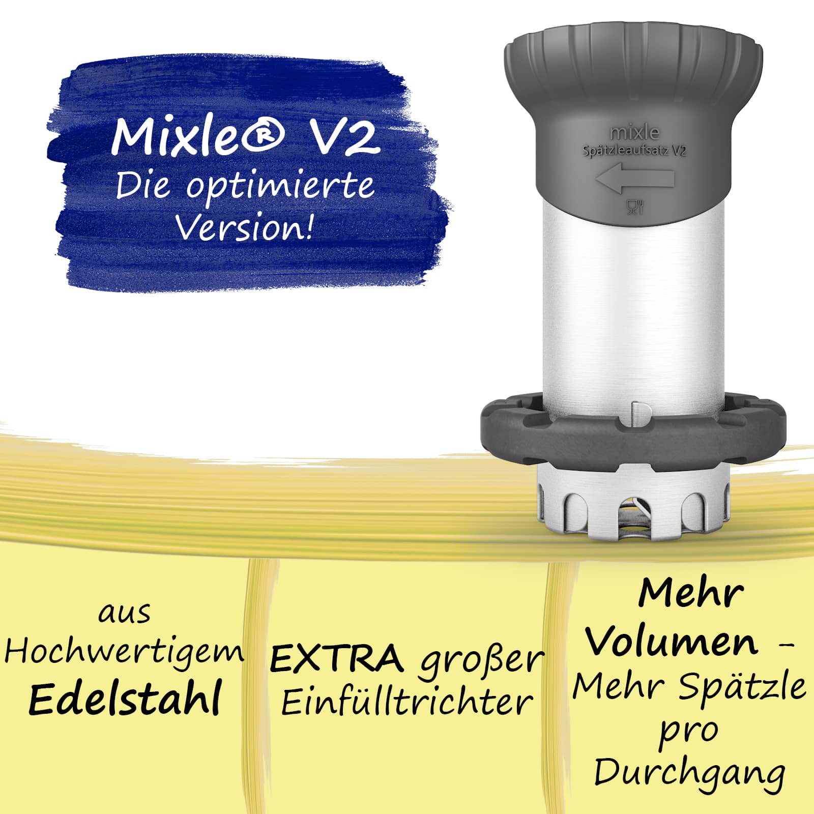 mixle® Spätzleaufsatz V2 aus Edelstahl für Monsieur Cuisine Smart, Connect, Trend & Compact - Wundermix GmbH