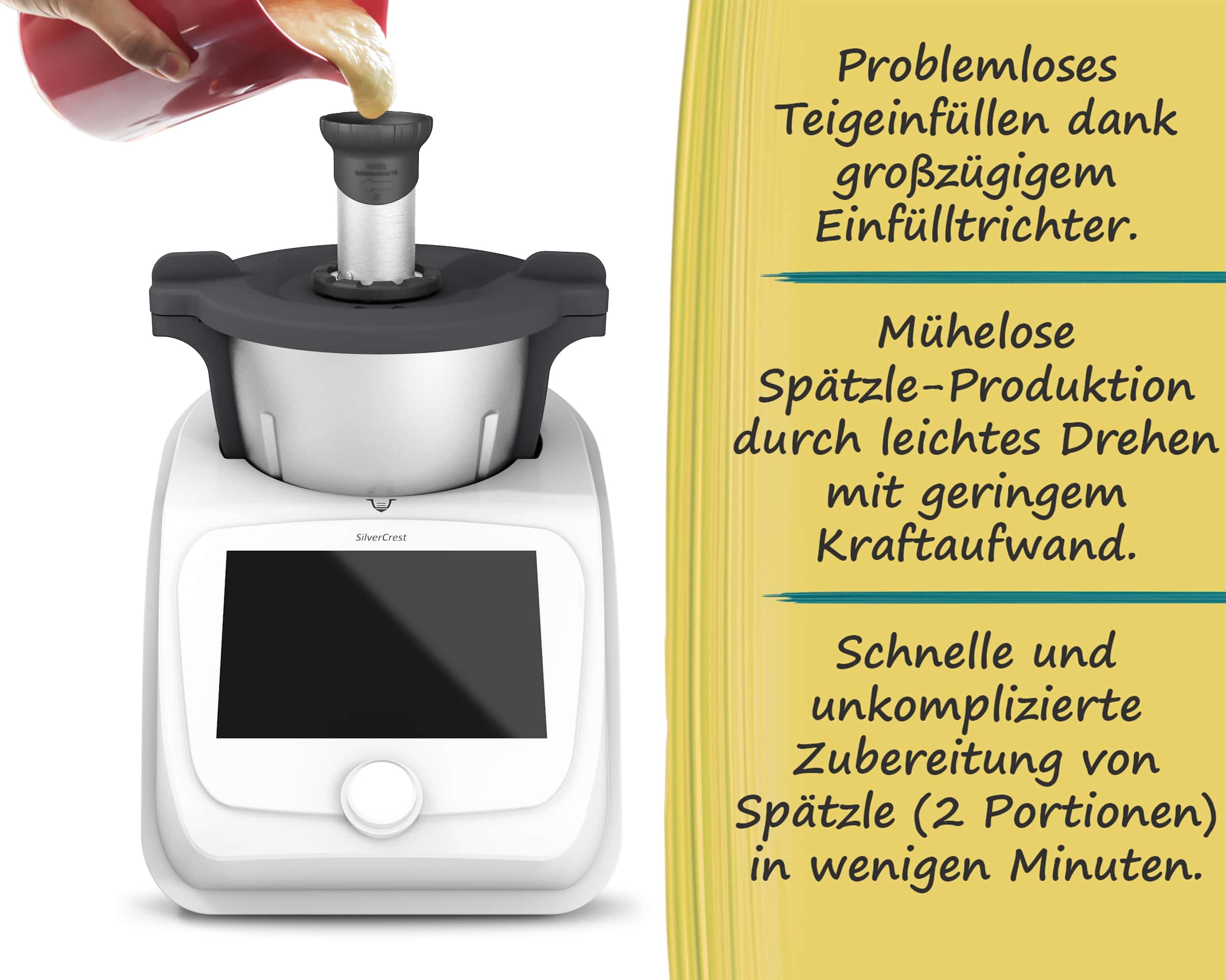 mixle® Spätzleaufsatz V2 aus Edelstahl für Monsieur Cuisine Smart, Connect & Trend