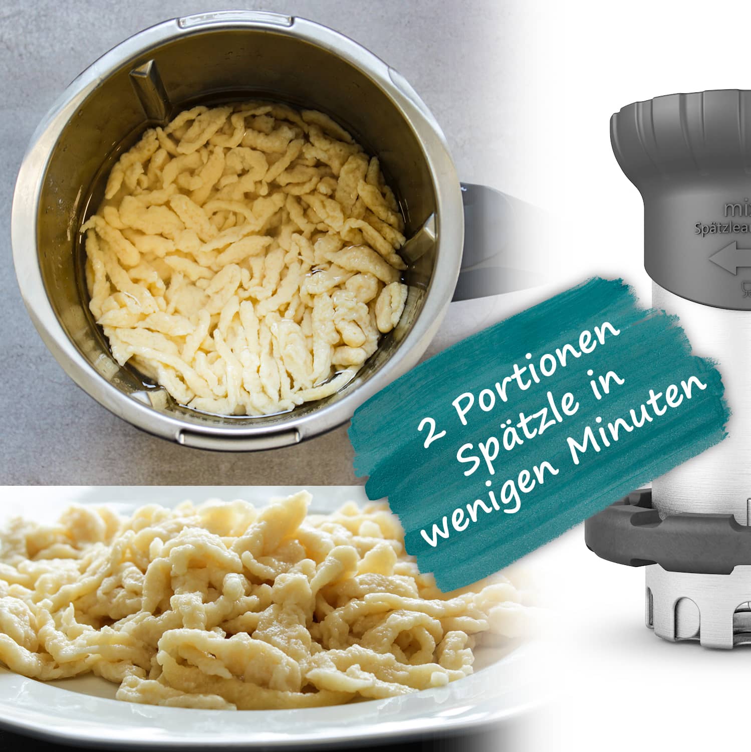 mixle® Spätzleaufsatz V2 aus Edelstahl für Monsieur Cuisine Smart, Connect, Trend & Compact - Wundermix GmbH