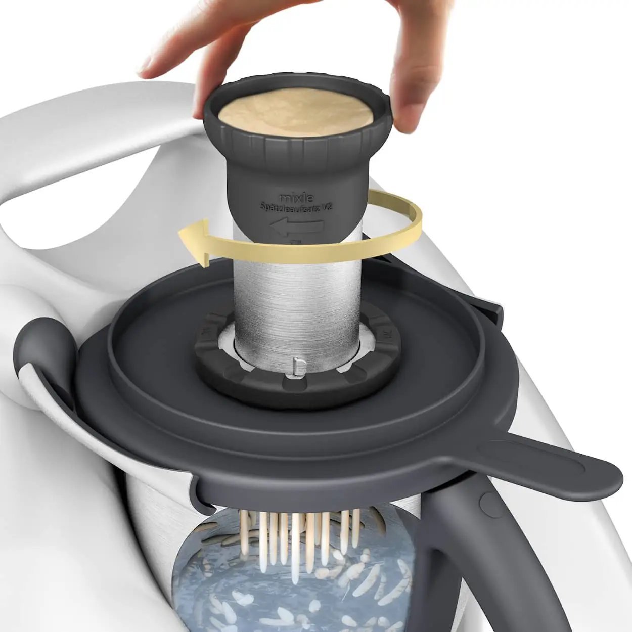 mixle® Spätzleaufsatz V2 aus Edelstahl für Thermomix TM6, TM5, TM31 und TM Friend - Wundermix GmbH