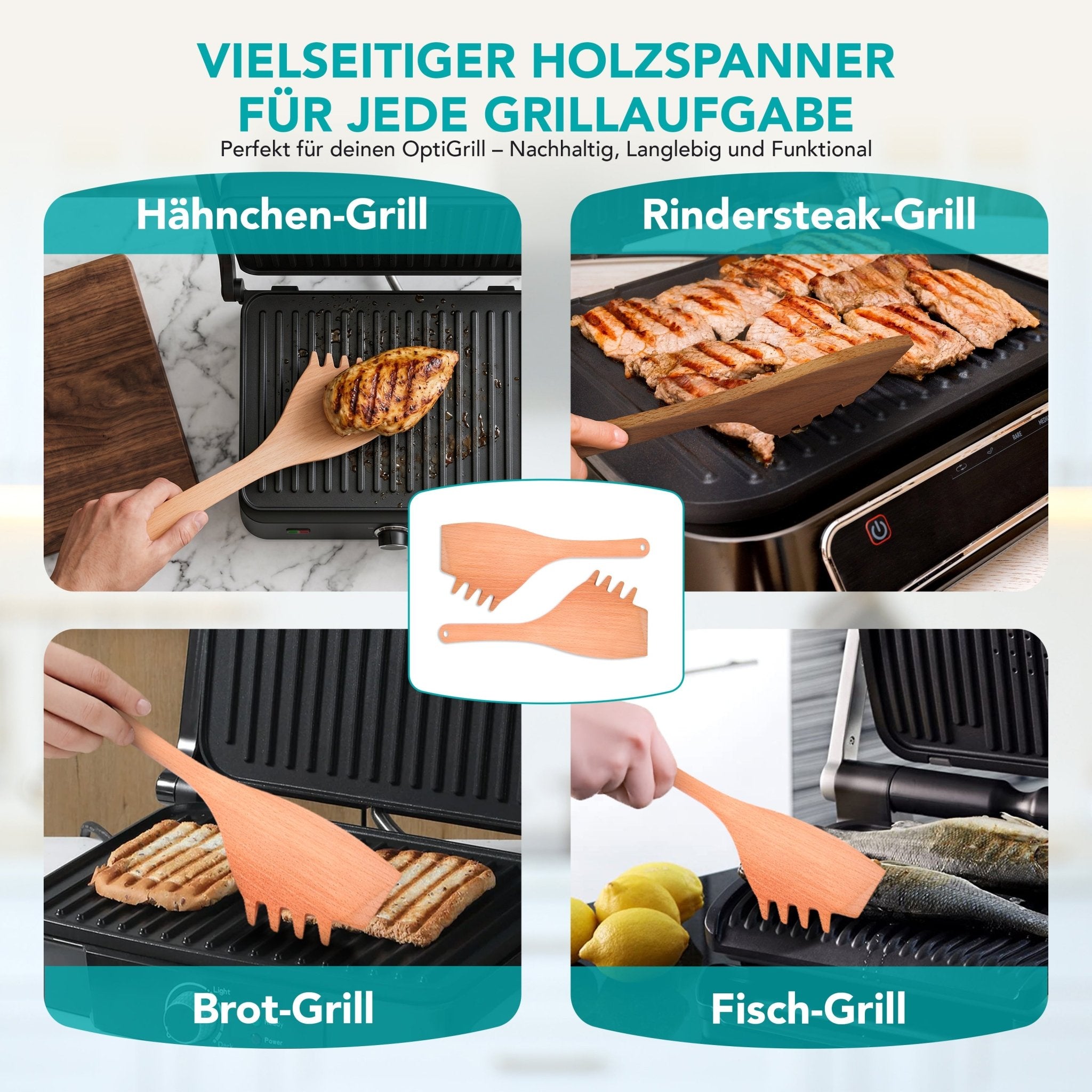OptiSpatel® | Pfannenwender aus Buchenholz für Tefal OptiGrill & OptiGrill XL - Wundermix GmbH