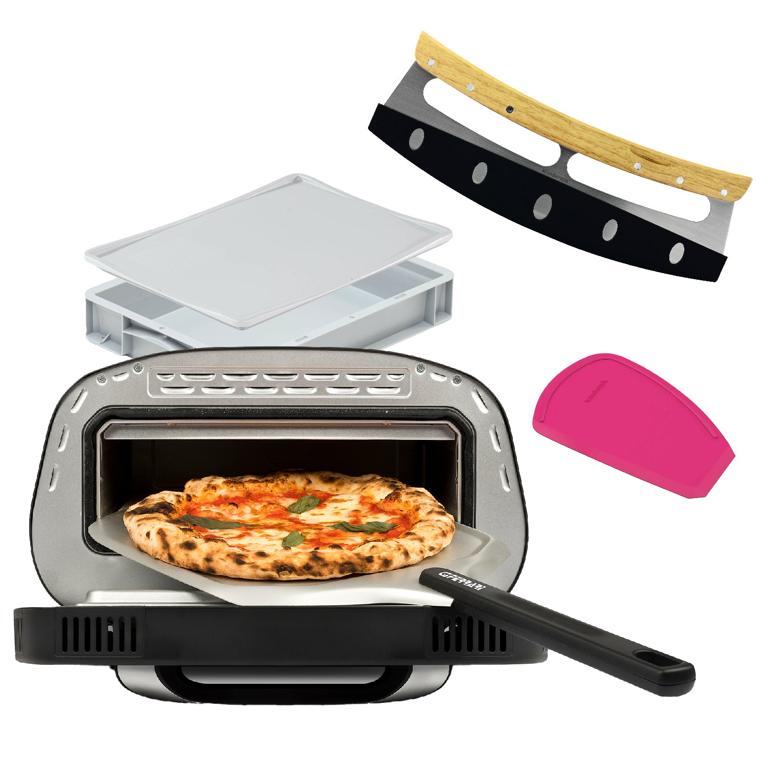 Set per pizza Forno per pizza Pronto, incluso contenitore per palline, coltello per pesare, WunderCard