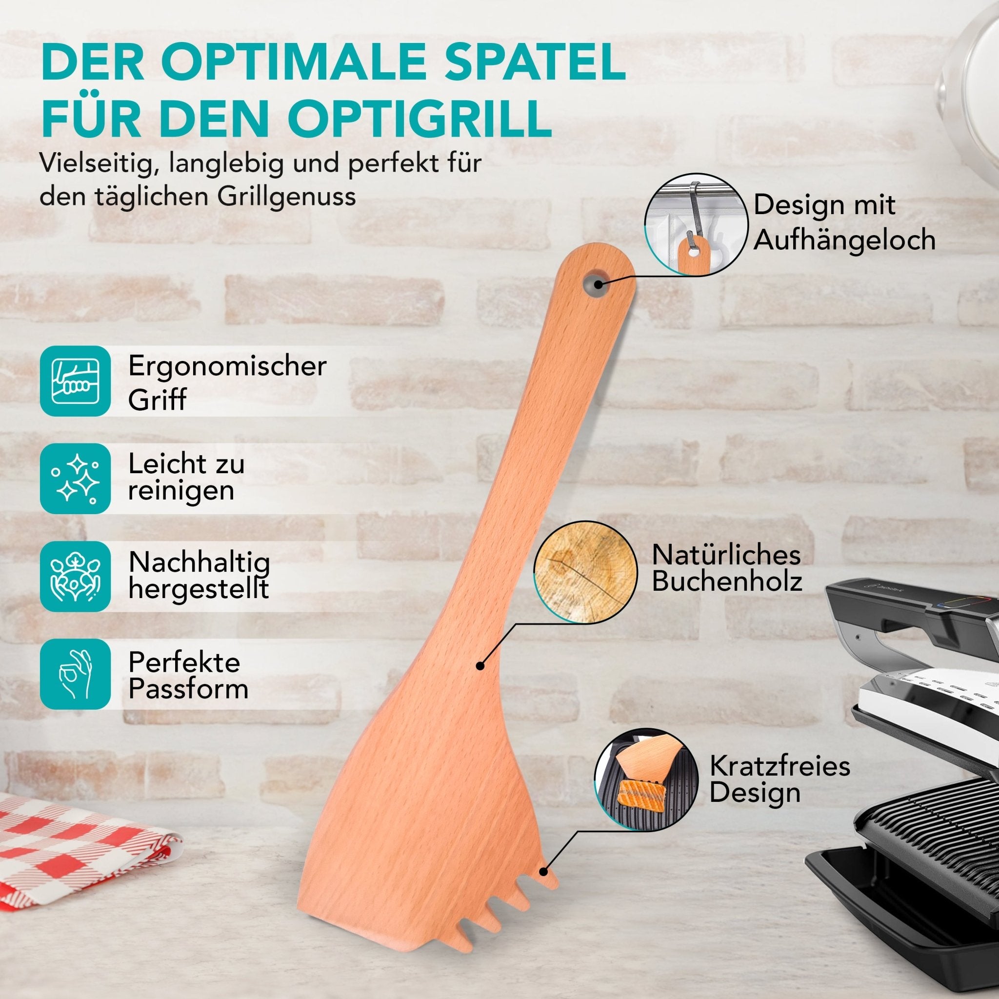 OptiSpatel® | Pfannenwender aus Buchenholz für Tefal OptiGrill & OptiGrill XL - Wundermix GmbH