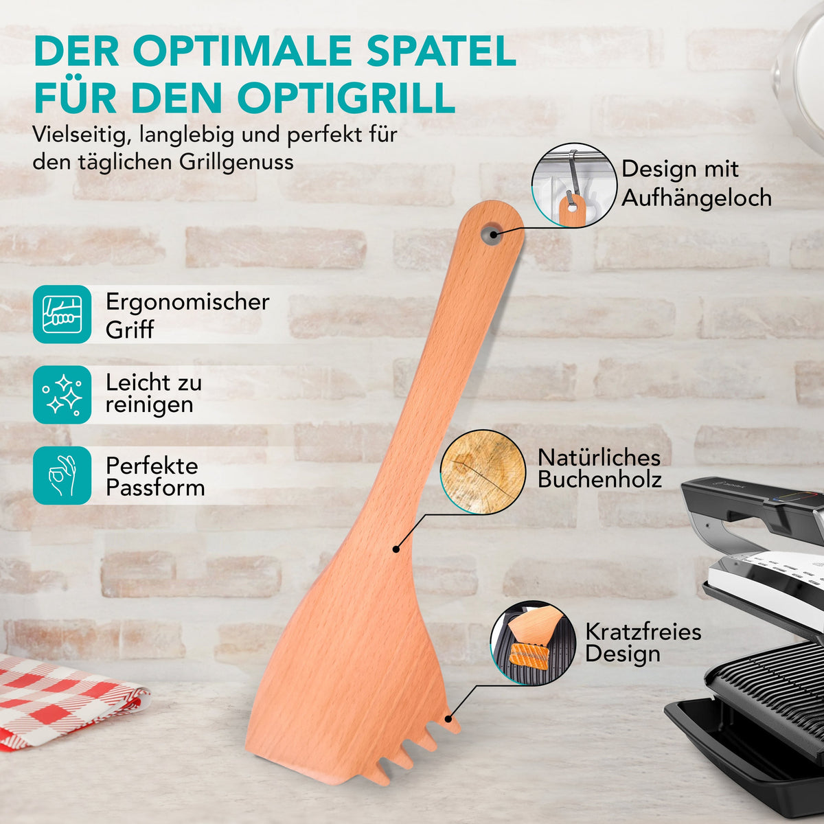 OptiSpatel® | Pfannenwender aus Buchenholz für Tefal OptiGrill & OptiGrill XL - Wundermix GmbH