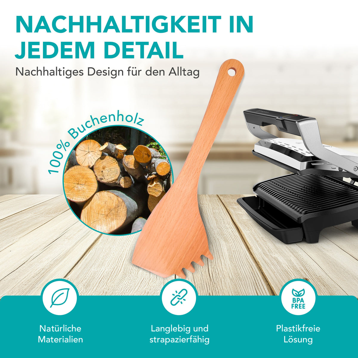 OptiSpatel® | Pfannenwender aus Buchenholz für Tefal OptiGrill & OptiGrill XL - Wundermix GmbH