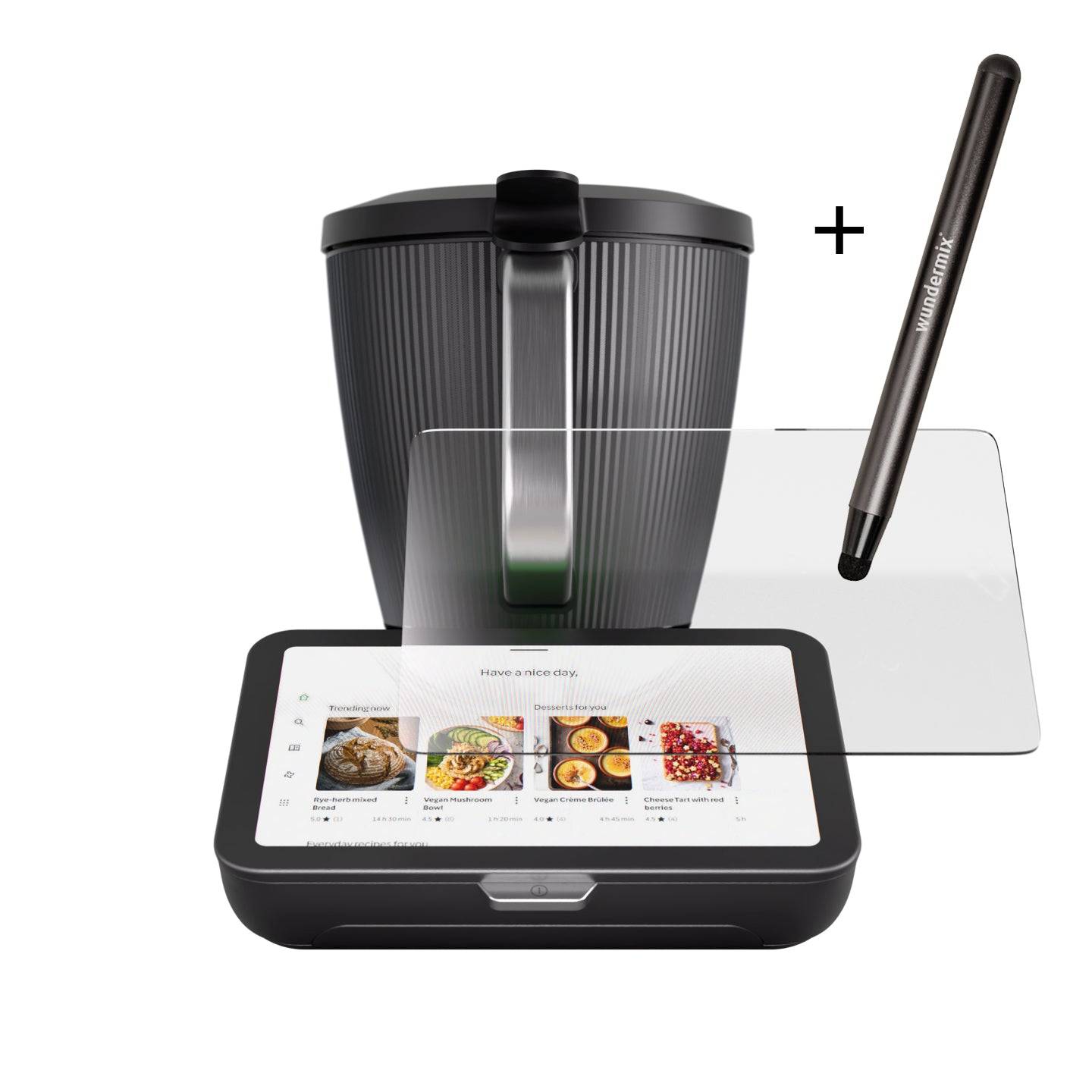Set aus Displaystift und Hybrid-Glas Displayschutz für Thermomix TM7 für saubere und sichere Bedienung.