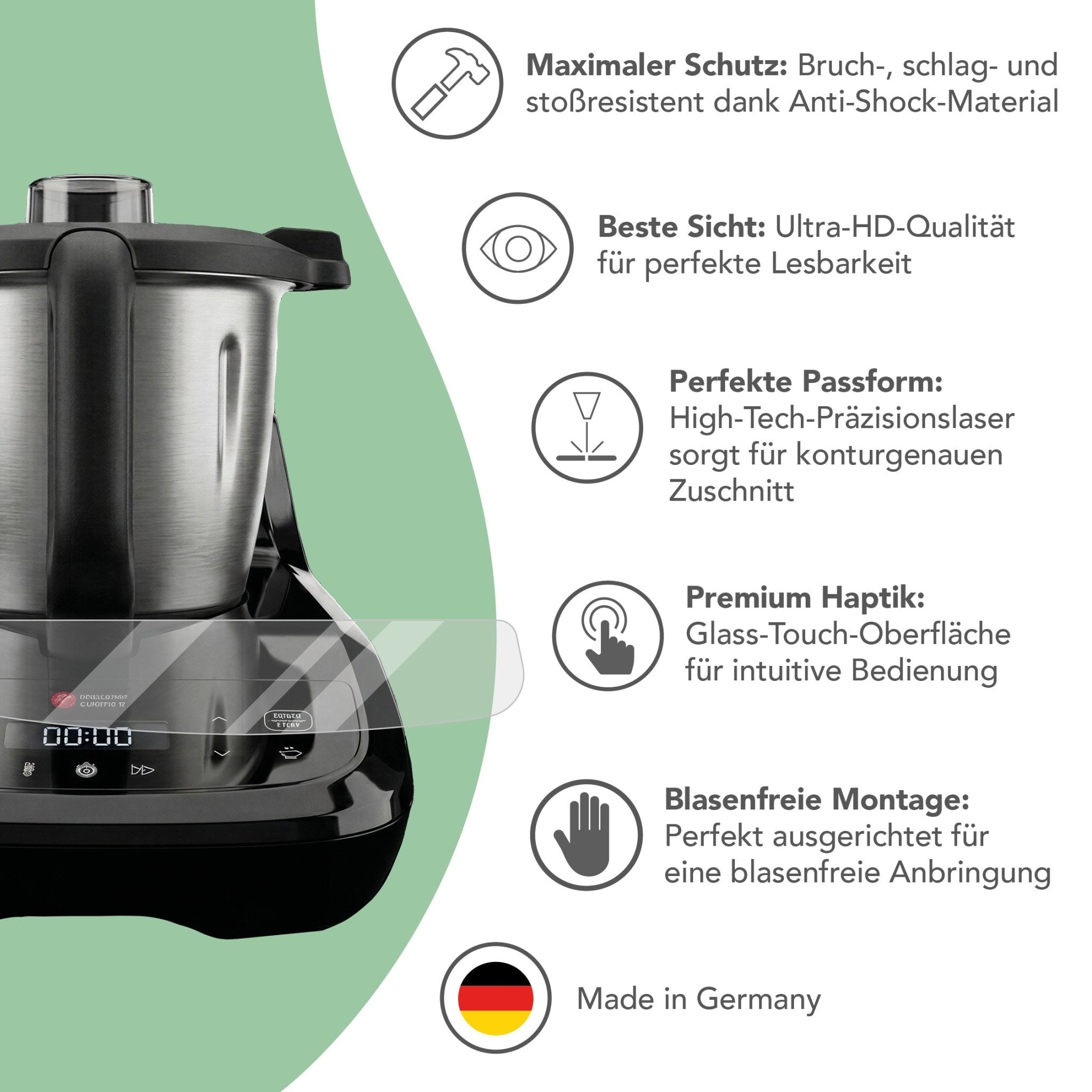 WunderScreen® Hybrid - Glas Displayschutz für Monsieur Cuisine Connect, Trend und Compact - Wundermix GmbH