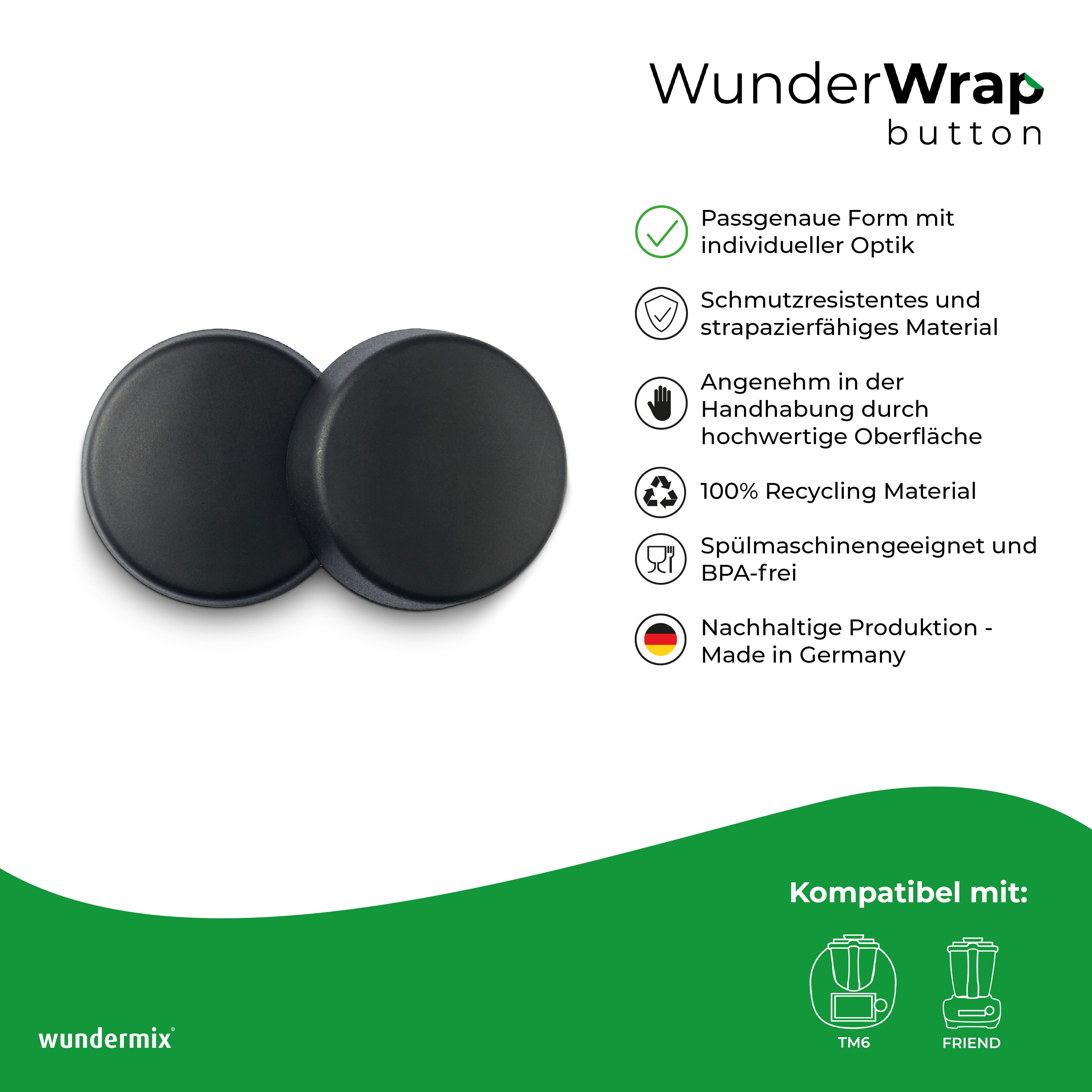 WunderWrap Button | Drehknopfabdeckung für TM6, TM Friend | 2er-Set | schwarz