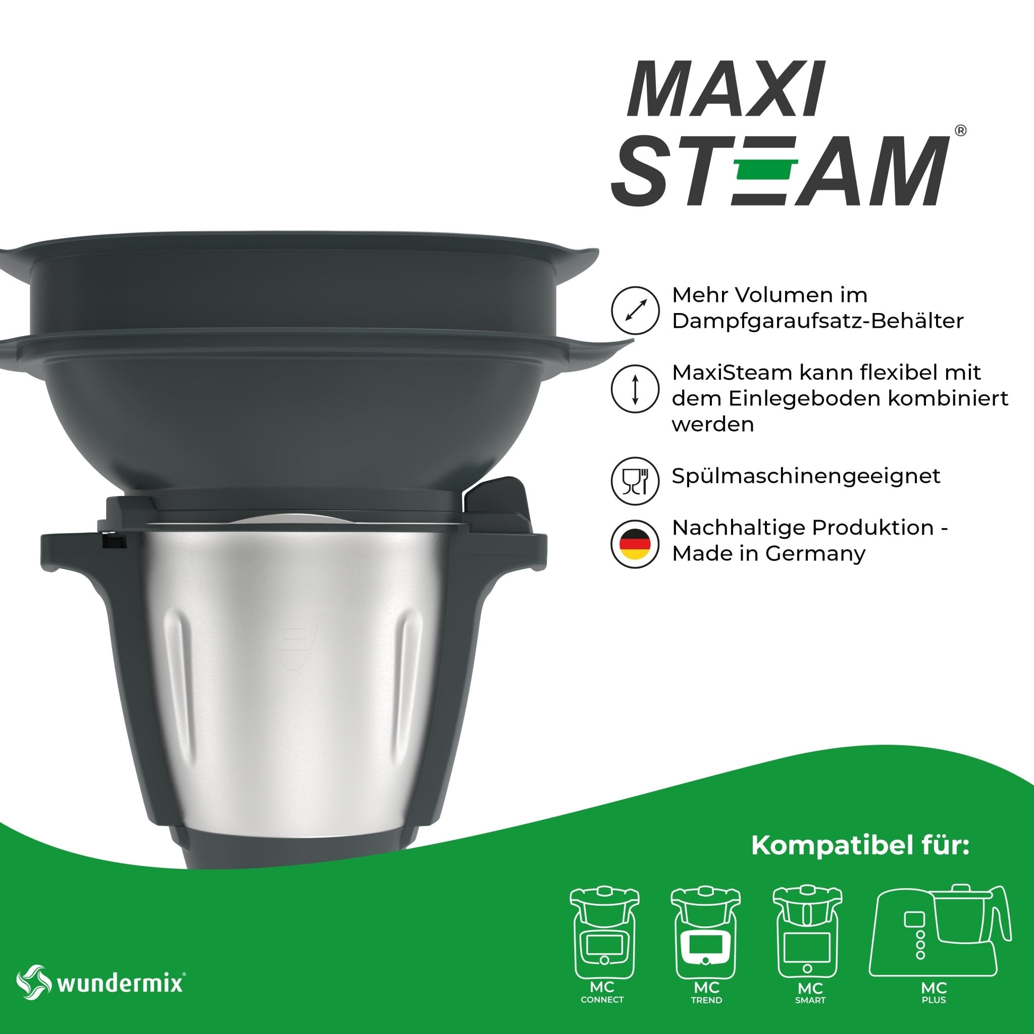 MaxiSteam® | Dampfgaraufsatz-Vergrößerung für Monsieur Cuisine Connect, Trend, Smart & Édition Plus - Wundermix GmbH