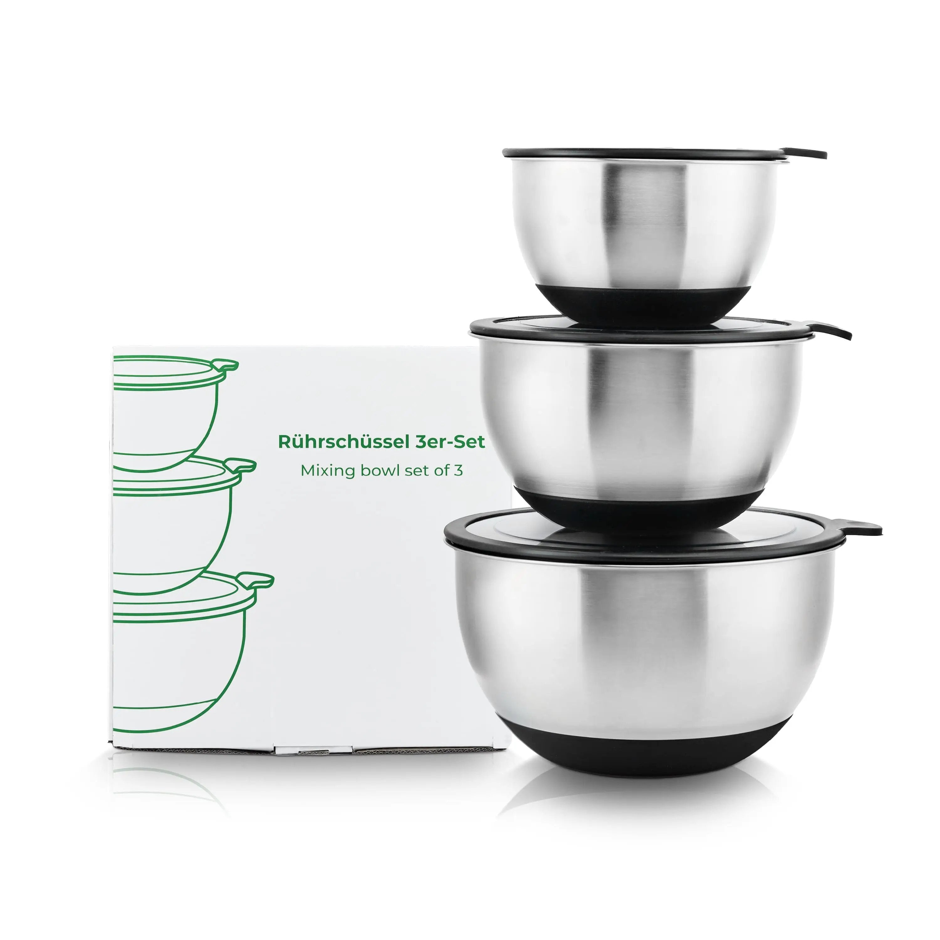 Stainless steel mixing bowl set of 3 with lid | 1.5 L + 3 L + 5 L