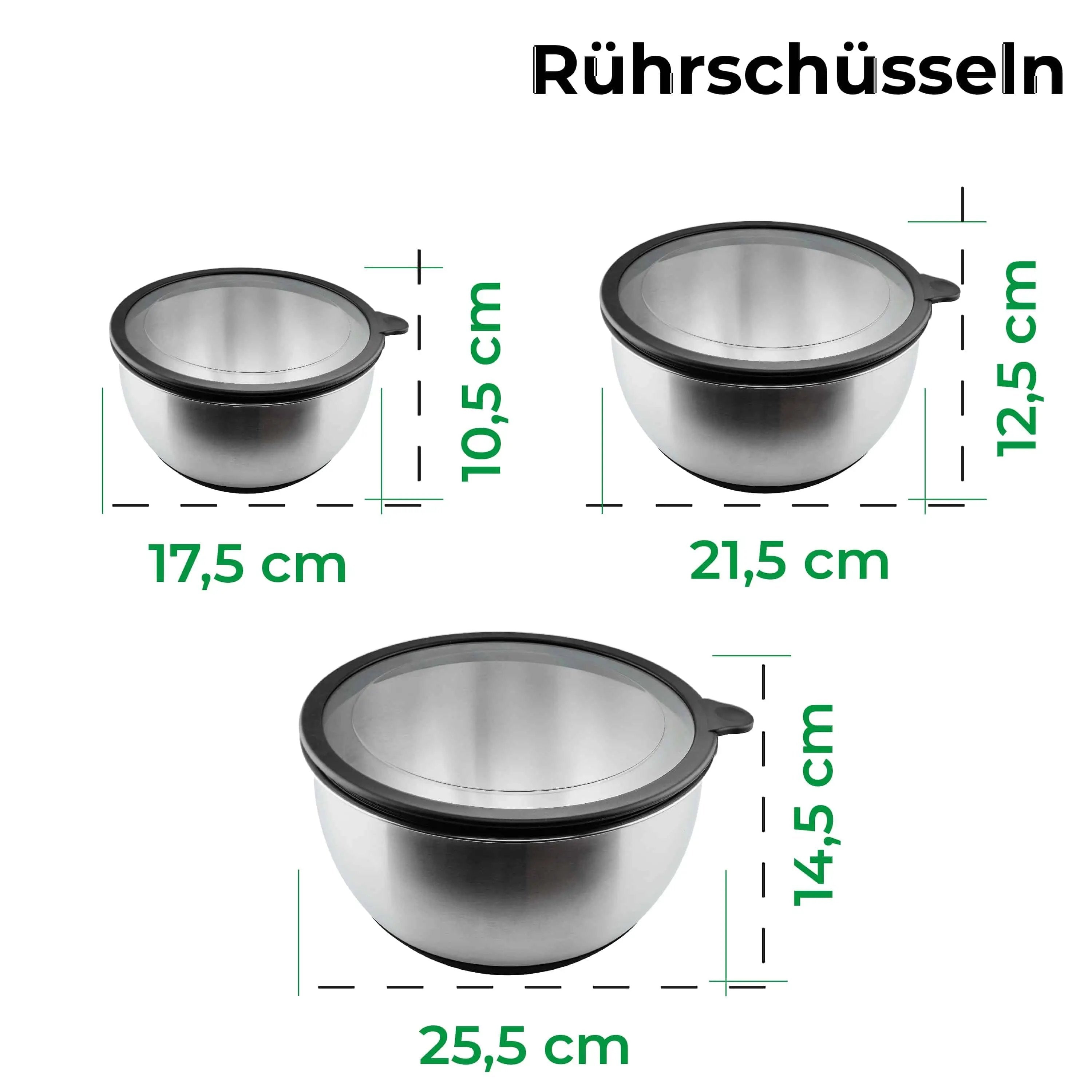 Stainless steel mixing bowl set of 3 with lid | 1.5 L + 3 L + 5 L