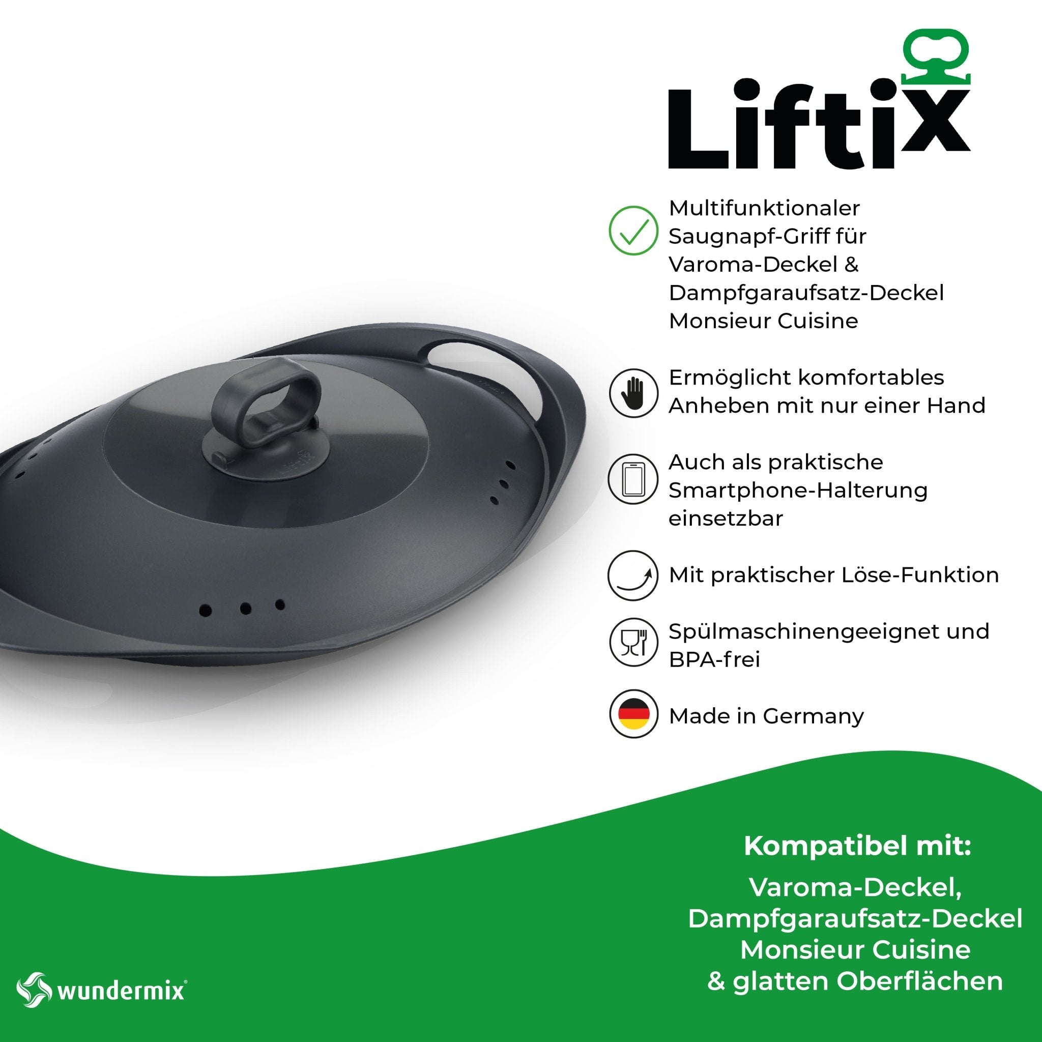 Liftix® | Saugnapf-Griff für Varoma-Deckel & Dampfgaraufsatz-Deckel Monsieur Cuisine - Wundermix GmbH