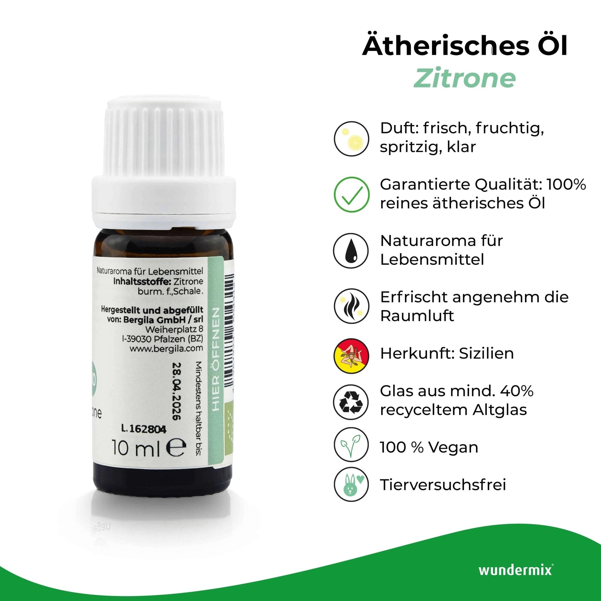 Ätherisches Zitronenöl in Bio - Qualität | 10ml - Wundermix GmbH