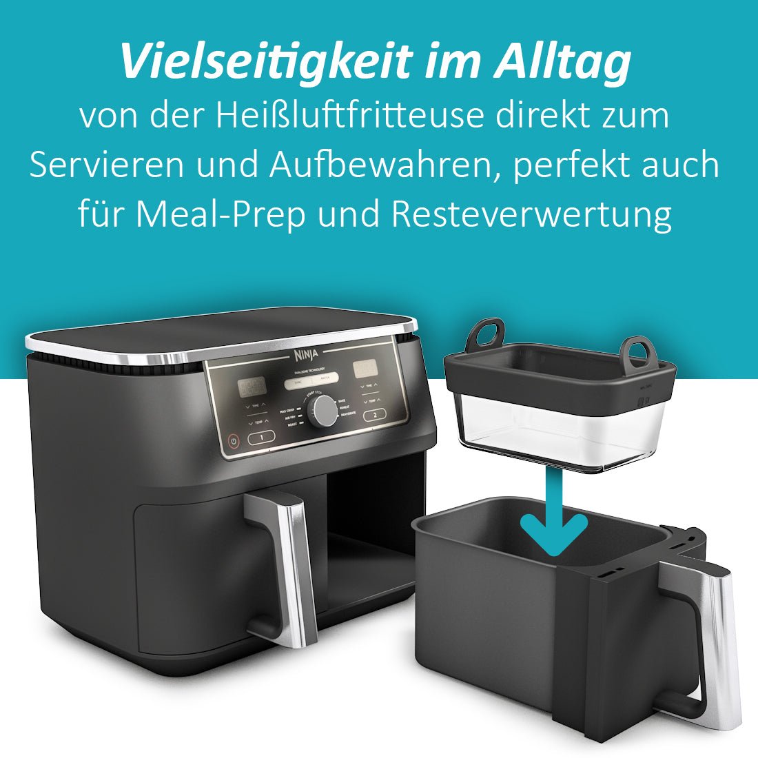 friteuse aufbewahren VentiFry Glasauflaufform für Airfryer mit Silikongriffen