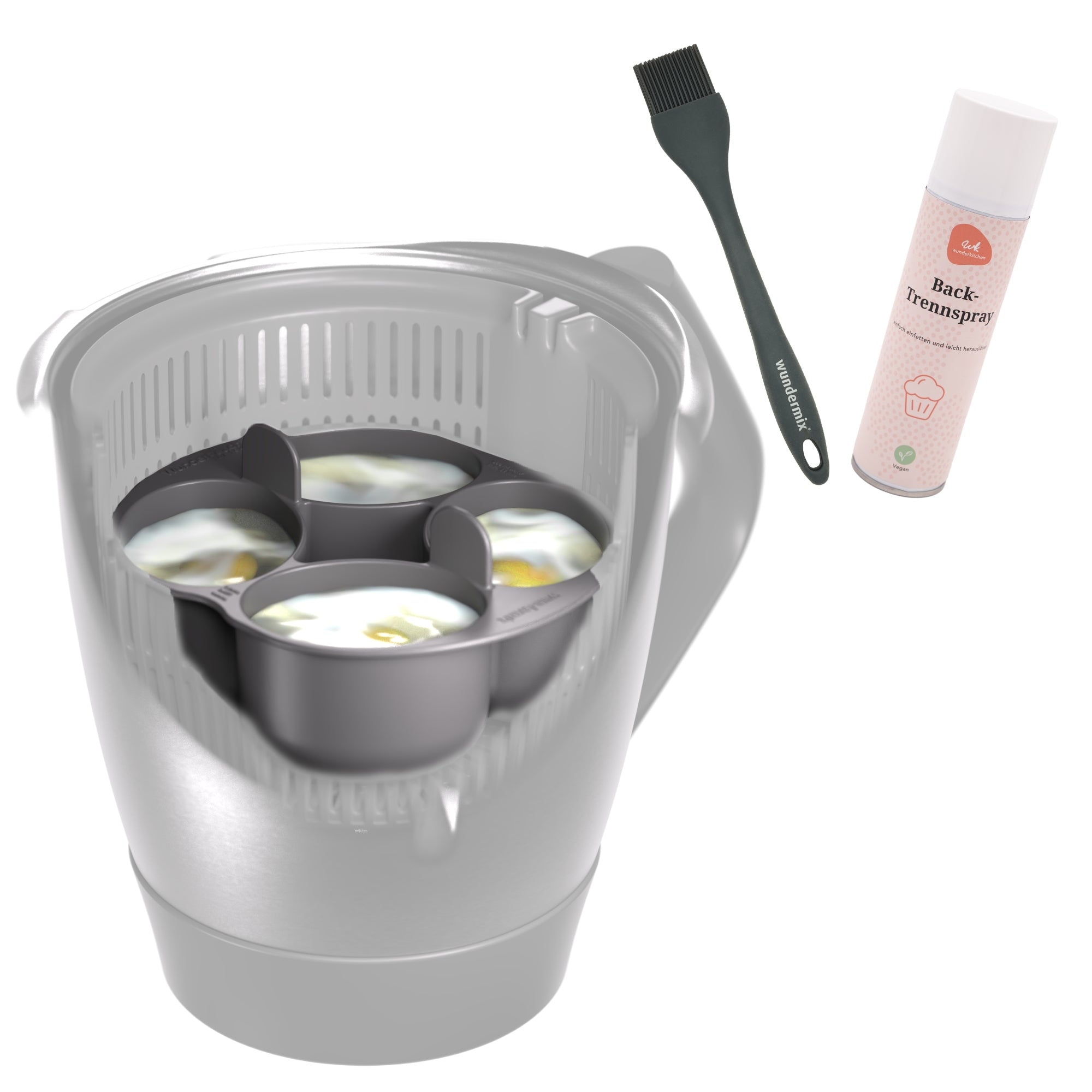 WunderPoach® | Eierpochiereinsatz + Back-Trennspray + Silikonpinsel