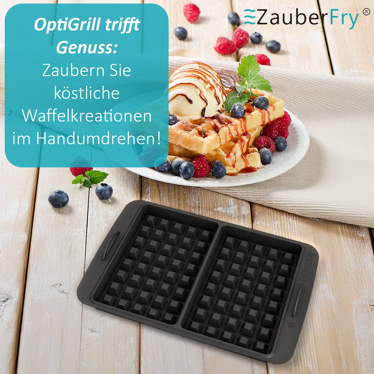 ZauberFry | Waffeleinsatz kompatibel mit Tefal OptiGrill Standardmodellen, 4in1, 2in1, Elite, Plus+ - Wundermix GmbH