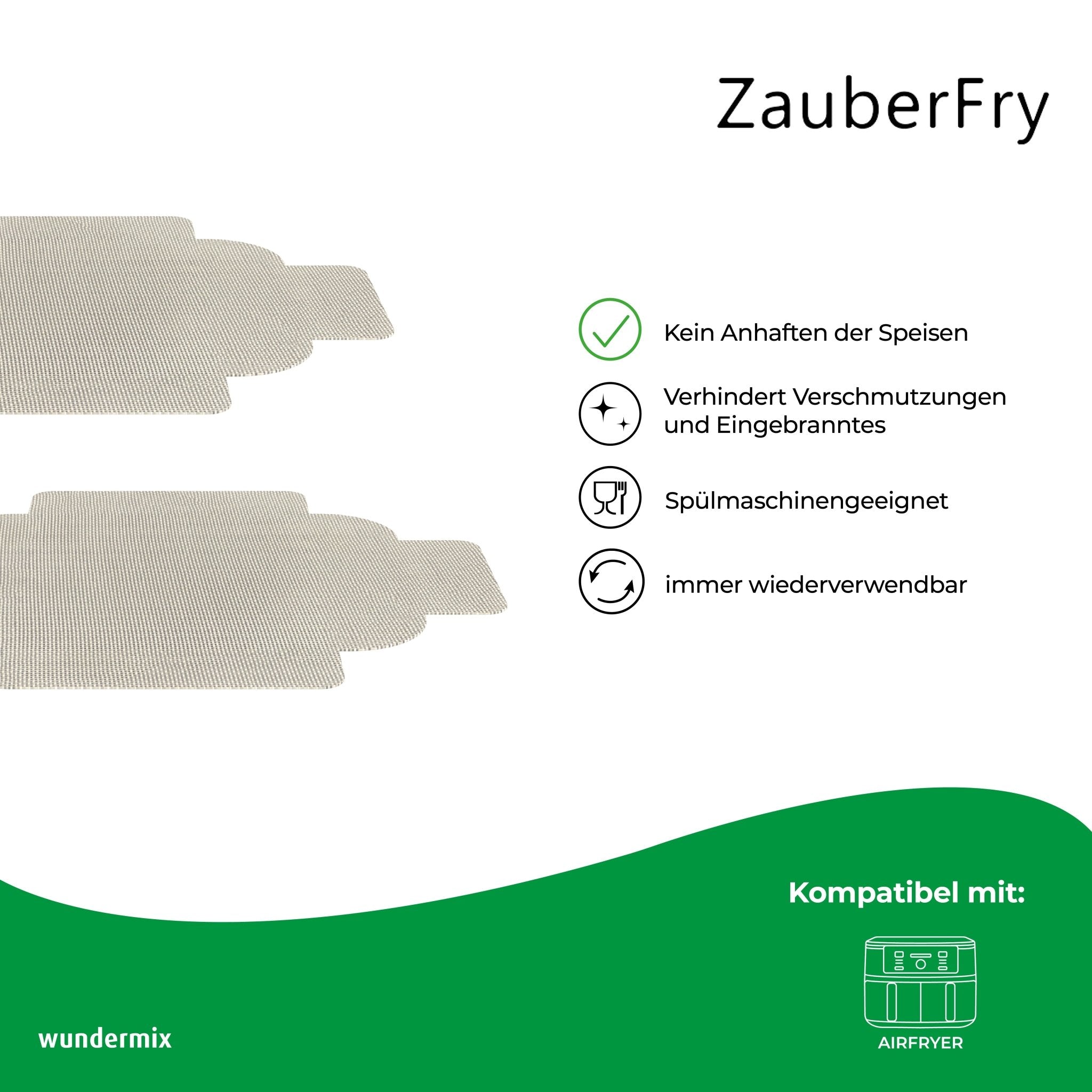 ZauberFry - Dauerbackmatten aus Silikon kompatibel mit Ninja Airfryer (2er - Set) - Wundermix GmbH