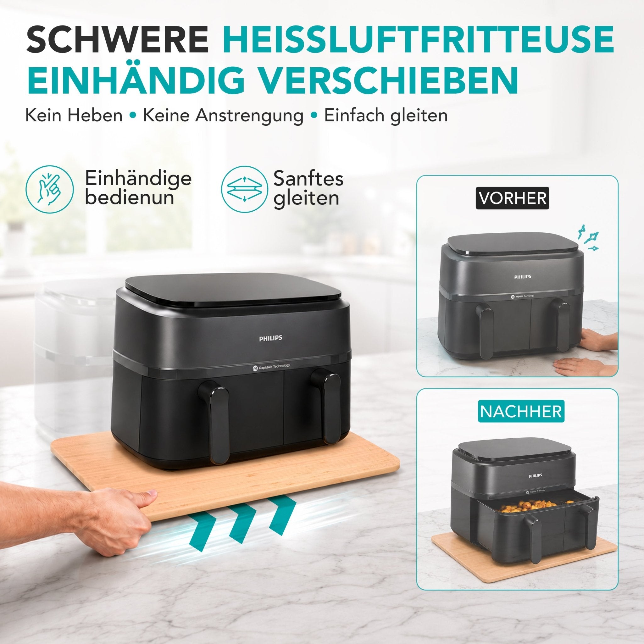 WunderFry® | Airfryer Bambusgleitbrett mit Schubladenablage - Wundermix GmbH