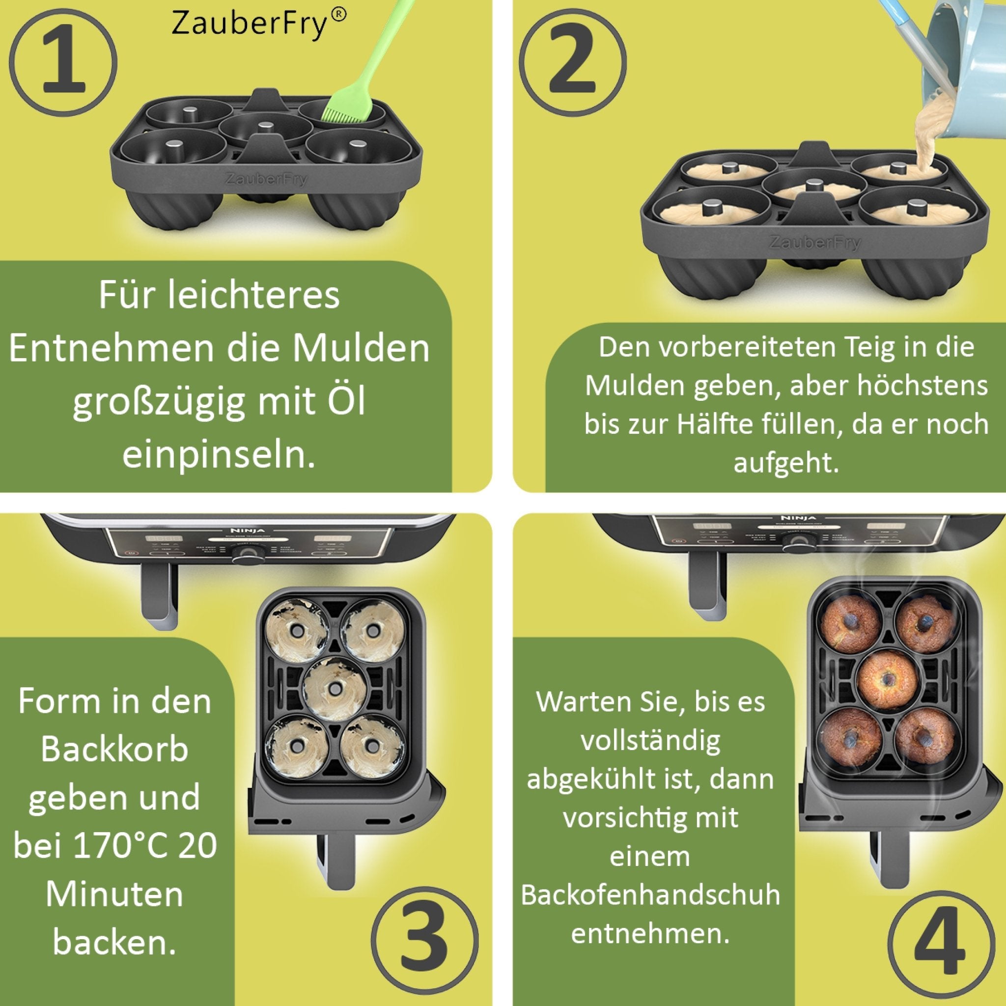 ZauberFry - Backform „Mini - Gugelhupf“ kompatibel mit Ninja Airfryer (2er - Set) - Wundermix GmbH