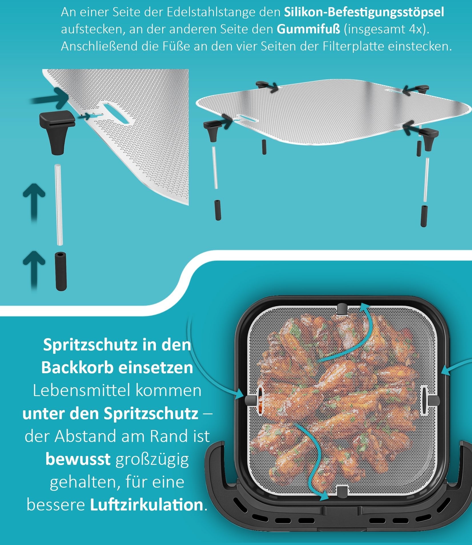 ZauberFry Spritzschutz Airfryer Tefal Easy Fry XL Surface Edelstahl