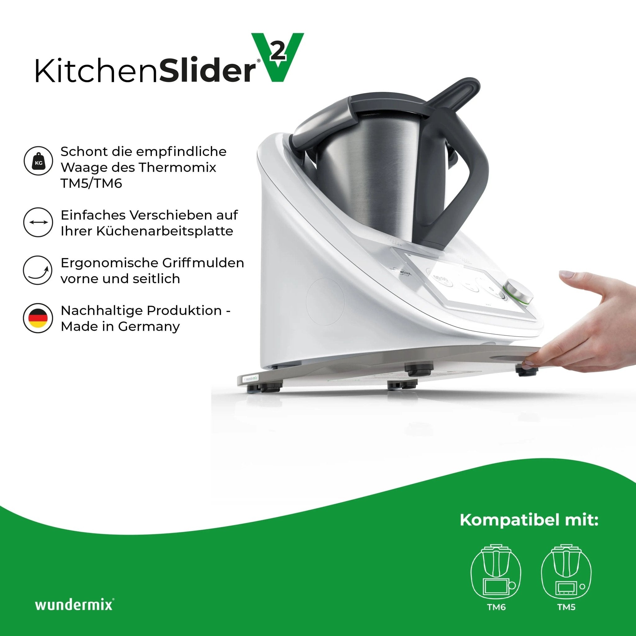 [B - Ware] KitchenSlider® M | V2 Plus | Steel Grey | Premium - Gleitbrett für Thermomix TM6, TM5 - Wundermix GmbH