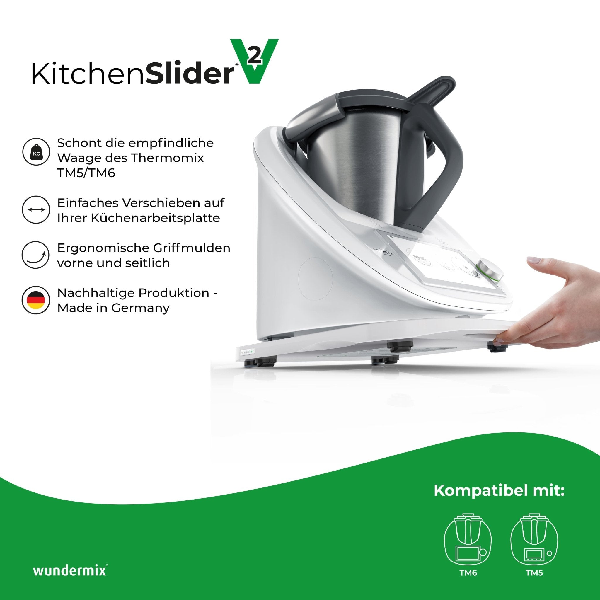 KitchenSlider® H | V2 Plus | Holz - Gleitbrett für Thermomix TM6, TM5 - Wundermix GmbH