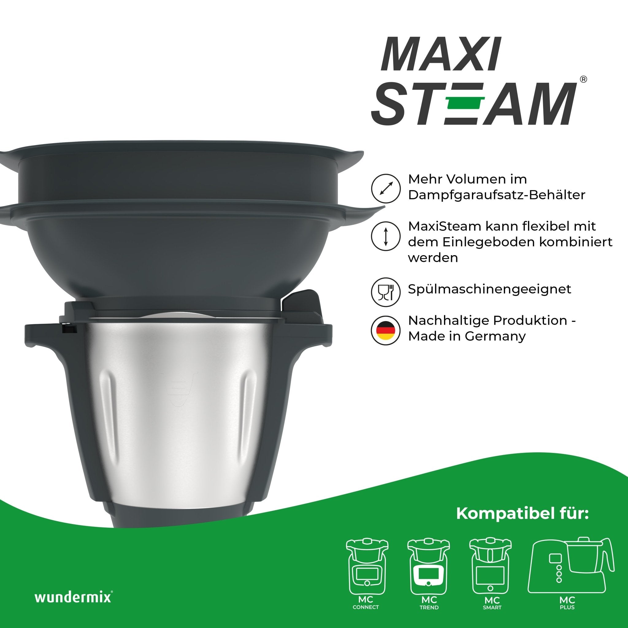 MaxiSteam® | Dampfgaraufsatz - Vergrößerung für Monsieur Cuisine Connect, Trend, Smart & Édition Plus - Wundermix GmbH