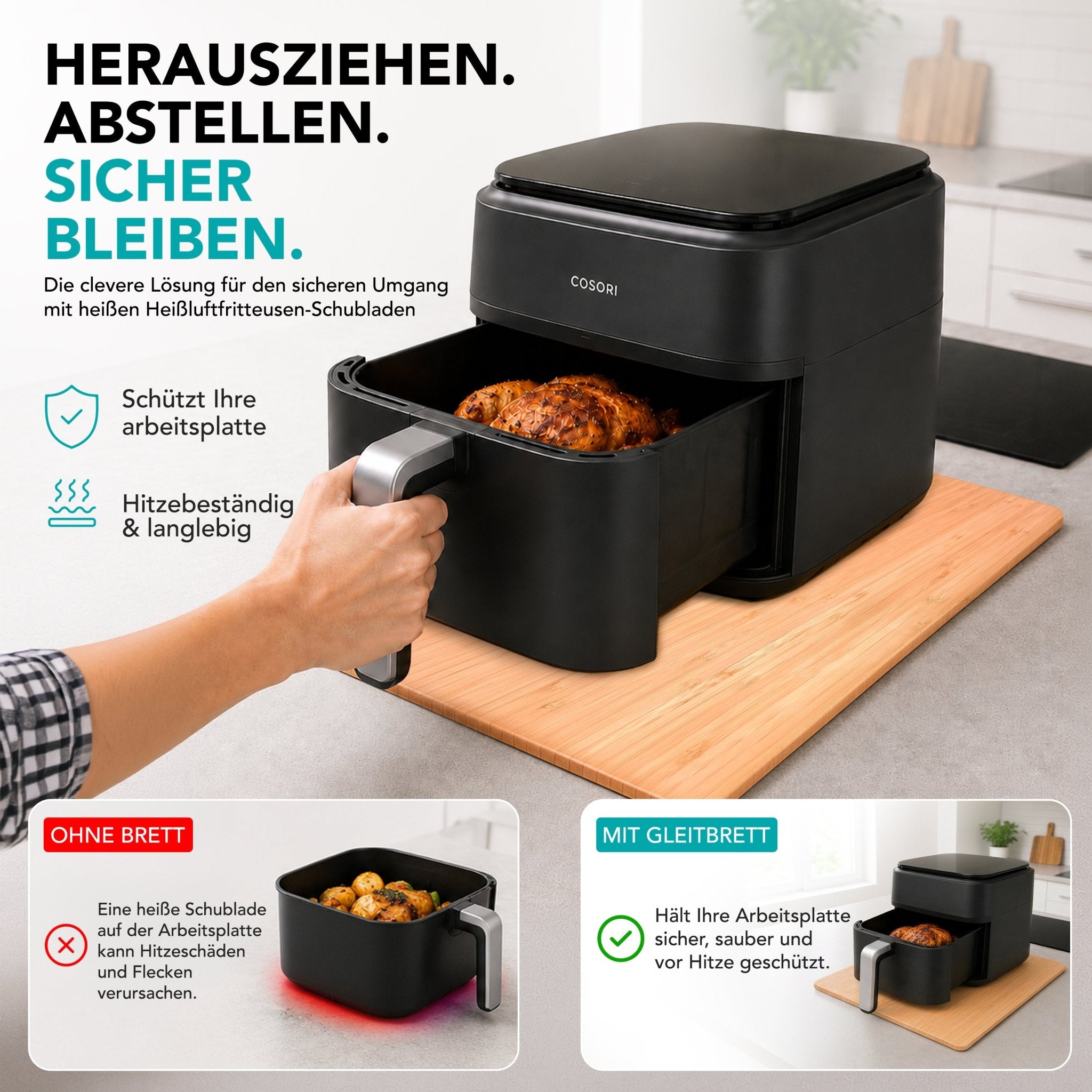 WunderFry® | Airfryer Bambusgleitbrett mit Schubladenablage - Wundermix GmbH