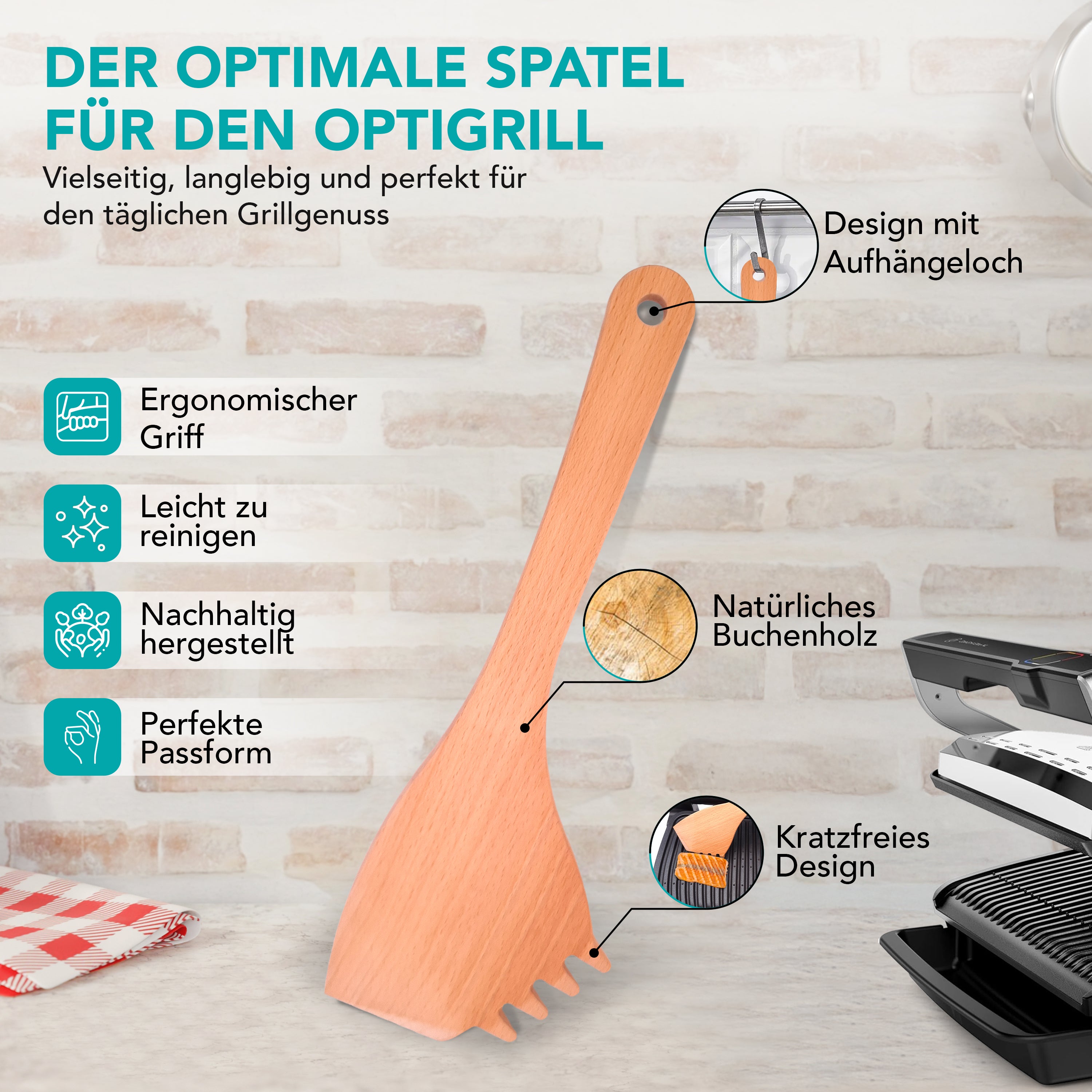 OptiSpatel® | Beechwood Spatula for Tefal OptiGrill & OptiGrill XL