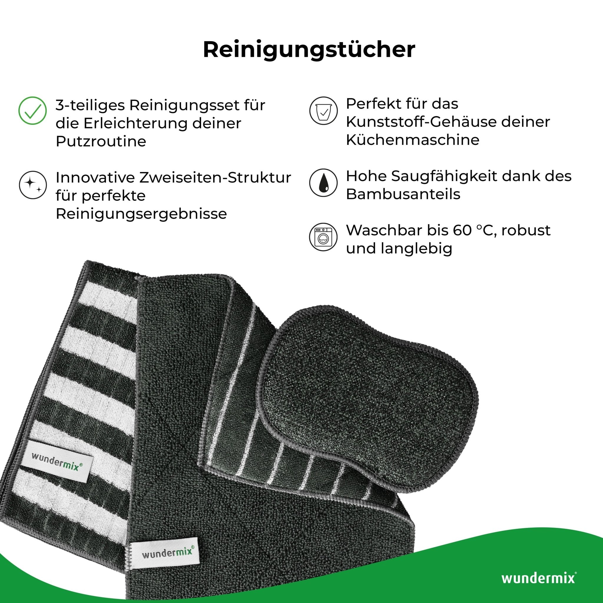 Reinigungstücher - Set aus Bambus - und Mikrofaser (3 - tlg.) - Wundermix GmbH