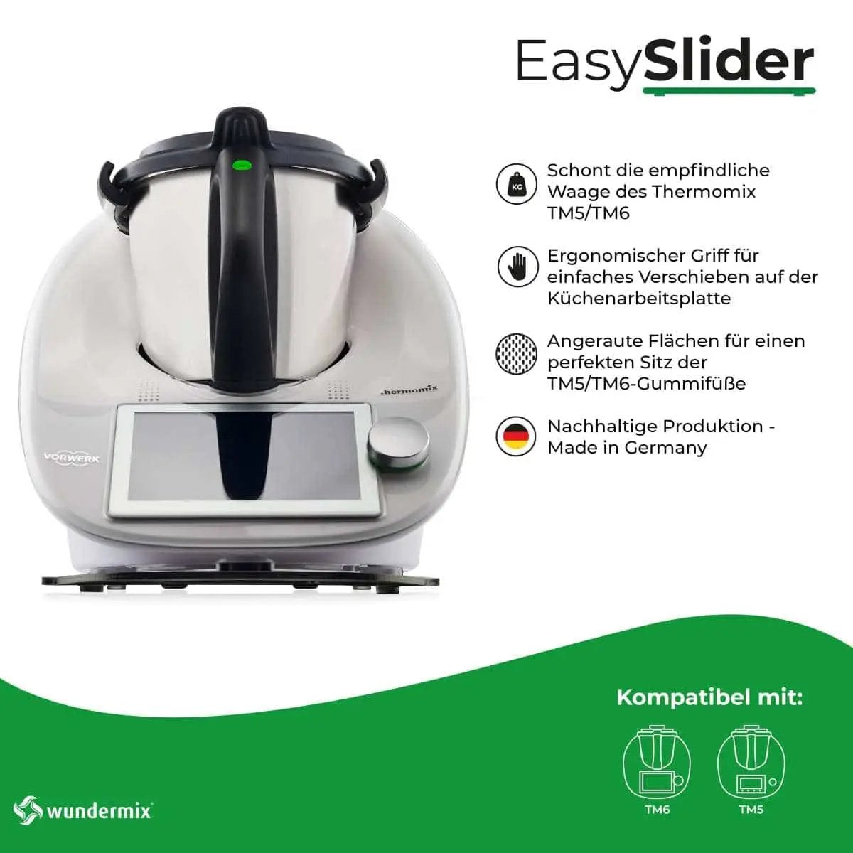 EasySlider® | Mattschwarz | Gleitbrett aus Acrylglas für Thermomix TM6, TM5 - Wundermix GmbH