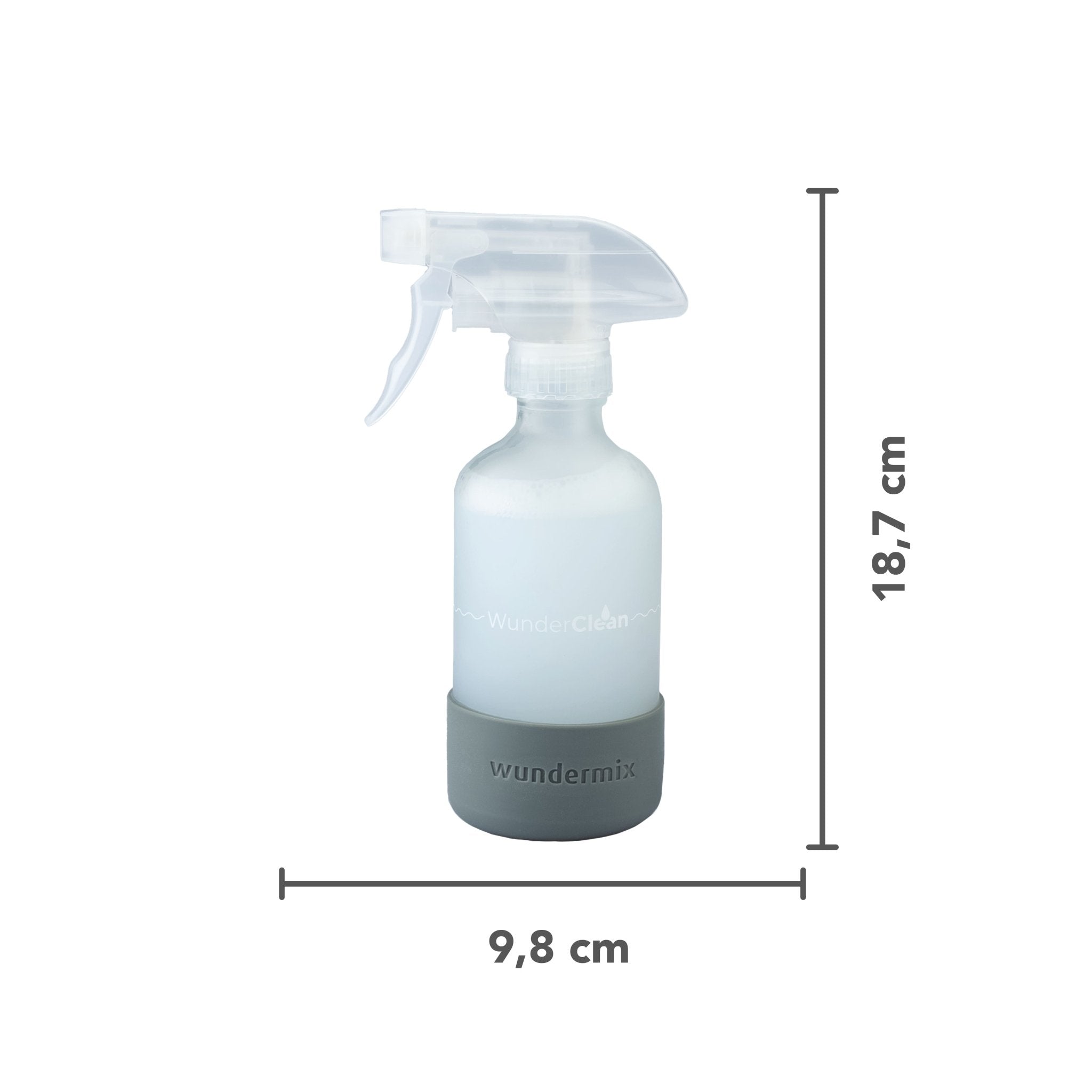 WunderClean Sprühflasche | 240 ml Glasflasche mit Silikon - Bruchschutz für WunderClean Reiniger - Wundermix GmbH