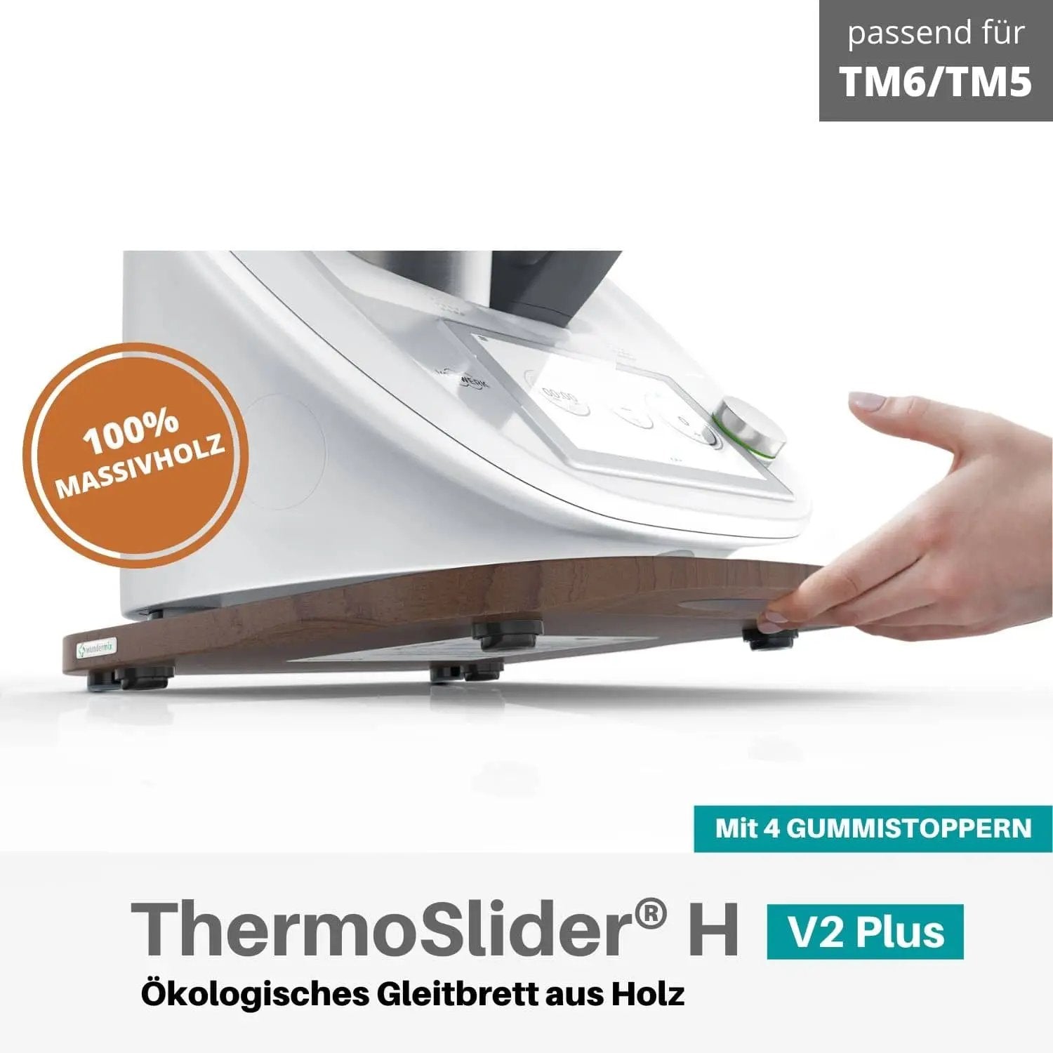 ThermoSlider® H | V2 Plus | Nussbaum | Holz-Gleitbrett für Thermomix TM6, TM5 - Wundermix GmbH