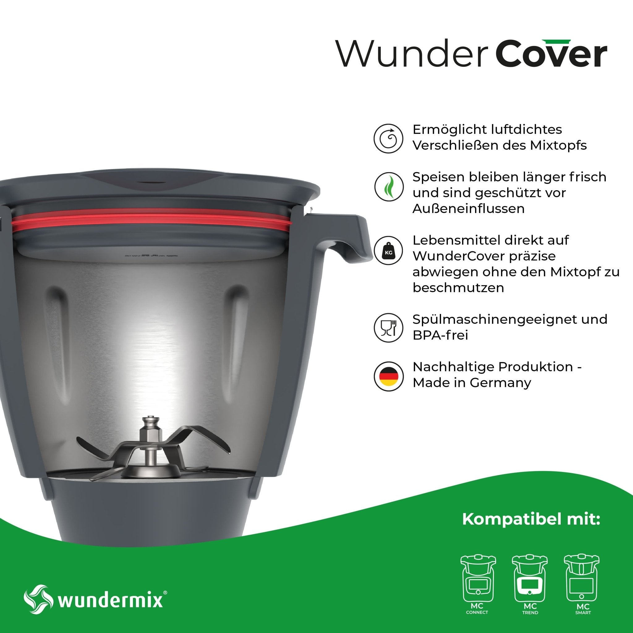 [B-Ware] WunderCover® | Frischhalte-Deckel mit Wiegefunktion für Monsieur Cuisine Smart, Trend - Wundermix GmbH
