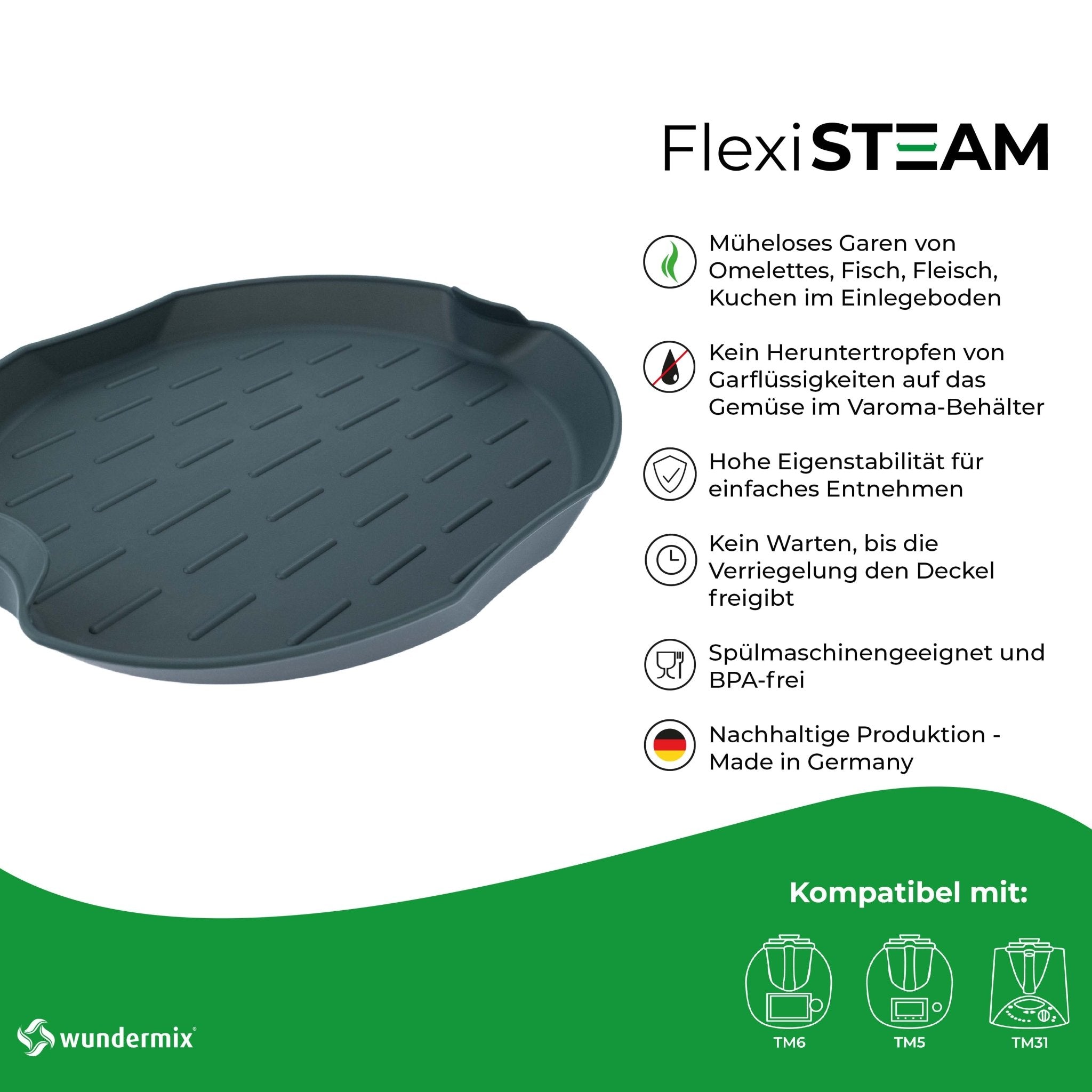 FlexiSteam® | Silikon-Auflaufform für Varoma-Einlegeboden | Thermomix TM6, TM5, TM31 und TM Friend - Wundermix GmbH