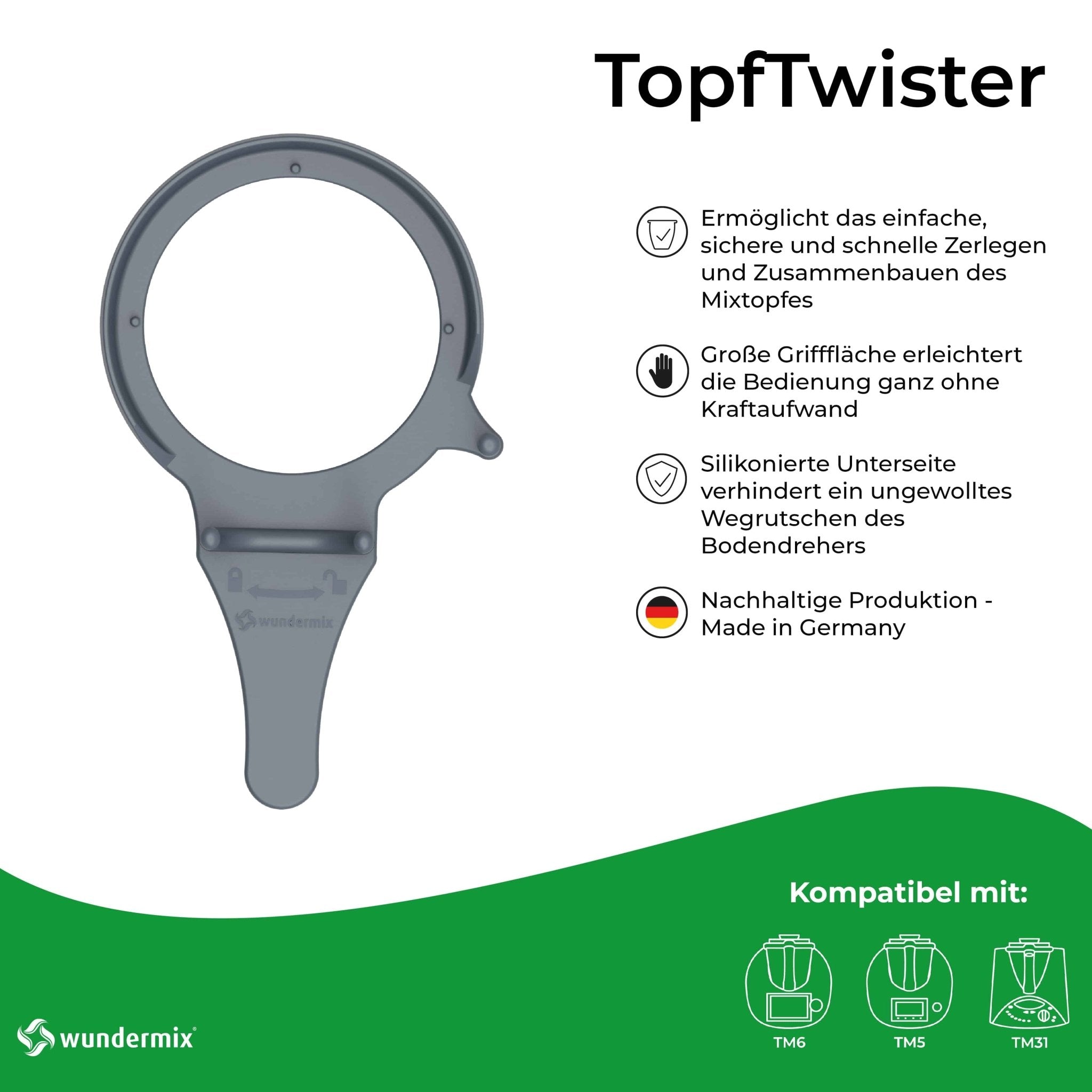 TopfTwister® | Öffnungshilfe für den Mixtopfboden | Bodendreher für Thermomix TM6, TM5, TM31 - Wundermix GmbH